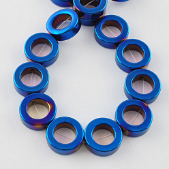со Синим Покрытием Гальванические немагнитная синтетический гематит бисер пряди, класс А, пончик, с покрытием синим, 14x4 мм, отверстие : 1 мм, 28 шт / нитка, 15.5 дюйм