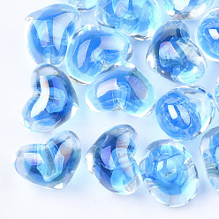 Deep Sky Blue Transparent Acrylic Beads, UV Plating & Rainbow, Bead in Bead, Half Drilled Beads, Heart, Deep Sky Blue, 13.5x18x13.5mm, Half Hole: 3.5mm