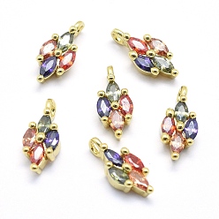 Настоящее золото 18K Латунь прелести, с кубического циркония, без кадмия, без никеля и без свинца, лошадиный глаз , разноцветные, реальный 18 k позолоченный, 12x5.5x3 мм, отверстие : 1.5 мм