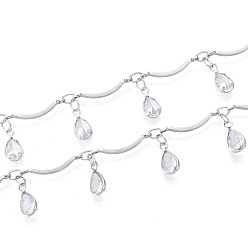 Платина Цепи из латуни и стекла с фестончатыми прутьями, с очарованием слезы, пайки, с катушкой, платина, 15.5x1.8 мм, около 32.81 футов (10 м) / рулон