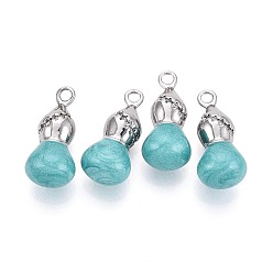 Бирюза Латунные микропаве прозрачные подвески с фианитом, тыквенные прелести, с эмалью, платина, бирюзовые, 20x9x8 мм, отверстие : 2 мм