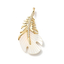 Настоящее золото 14K Латунные микро проложить кубического циркония подвески, с оболочкой, прелести из перьев, реальный 14 k позолоченный, 33.5x18x4 мм, отверстие : 3x2 мм