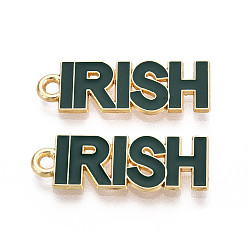 Темно-Зеленый Подвески из ирландского сплава с эмалью, ирландские чары, золотые, темно-зеленый, 23x8x1.5 мм, отверстие : 1.6 мм
