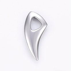 Stainless Steel Color Tarnish Resistant 304 Stainless Steel Pendants, Fangtooth Shape, Stainless Steel Color, 48x21x6.5mm, Hole: 13x11mm
