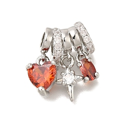 Платина Латунные микро проложить кубического циркония подвески, без кадмия, без никеля и без свинца, сердце прелести, платина, 16.5x14.5x7 мм, отверстие : 3 мм