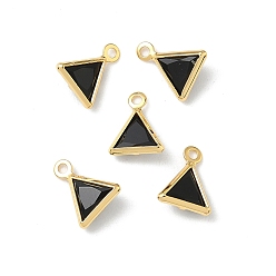 Черный Латунь стекло амулеты, треугольник прелести, без никеля , граненые, реальный 18 k позолоченный, чёрные, 8x6.5x3 мм, отверстие : 1 мм