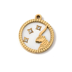 Capricorn 12 Constellations 304 Stainless Steel & Natural Shell & Rhinestone Pendants, Ion Plating(IP), Long-Lasting Plated, Capricorn Charm, 17x15x2mm, Hole: 1.5mm