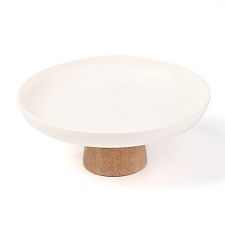 White Round ABS Desktop Storage Tray, with Wood Base, Jewelry Trays, Snack Tray Plate, for Living Room Kitchen Table Home, White, 20x8.1cm, Wood Base diameter: 69mm