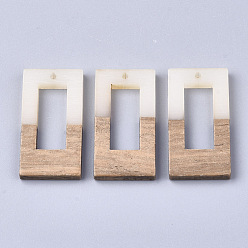 Antique White Resin & Walnut Wood Pendants, Rectangle, Antique White, 38x19.5x4mm, Hole: 2mm