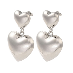 Платина Латунь серьги, без кадмия и без свинца, сердце, платина, 40.5x25 мм