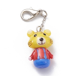 Тигр Подвесные украшения лэмпворк ручной работы, с латунной застежкой омар коготь, Китайские знаки, платина, тигр, 48 мм, кулон: 23x13x11.5 мм