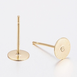 Golden 304 Stainless Steel Stud Earring Findings, Flat Pad Earring Post, Golden, 12x6mm, Pin: 0.7mm