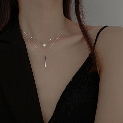 Silver Alloy with Rhinestone Double-Layer Necklaces, Silver, 15.75 inch(40cm)