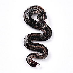 Кокосово-Коричневый Ручной золотой песок Lampwork большие кулоны, змеиные чары, кокосового коричневый, 61.5~63x27~29x8.5~11 мм, отверстие : 5~7x6~8.5 мм