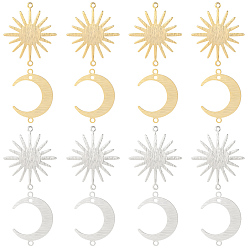 Золотой & Серебряный 24шт 4 стили латунные подвески для разъемов, долговечный, ссылки на солнце и луну, золотой и серебряный, 16.5~22.5x22~26.5x0.8~1 мм, отверстие : 1.2 мм, 6 шт / стиль