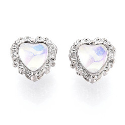 Платина Сплав стеклянных европейских бусин, бусины с большим отверстием, сердце, платина, 11x12x11 мм, отверстие : 4.5 мм