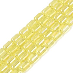 Amarillo Electroplate transparentes cuentas de vidrio hebras, azufaifo, color de ab chapado, amarillo, 6x4 mm, agujero: 0.6~0.8 mm, sobre 59~62 unidades / cadena, 14.37~15.16 pulgada (36.5~38.5 cm)