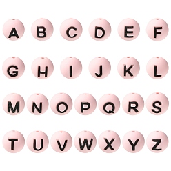 Pink 1 набор 26шт розовые круглые с буквами силиконовые бусины, фокусные бусы, розовые, 10 мм, отверстие : 3 мм