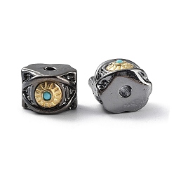 Черный Цвет Металла & Золотой Латунные бусины, без кадмия, без никеля и без свинца, cmолой, глаз, металлический черный & золотой, 8x11x9 мм, отверстие : 2 мм