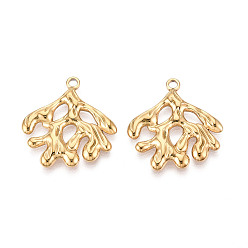 Настоящее золото 18K 304 подвески из нержавеющей стали с имитацией коралла, ионное покрытие (ip), реальный 18 k позолоченный, 26x24x2 мм, отверстие : 2 мм