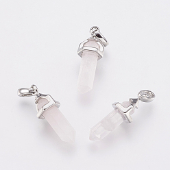 Розовый Кварц Кулоны из латуни с натуральным розовым кварцем и острым концом, пуля, платина, 16x5.5x5 мм, отверстие : 2x4 мм