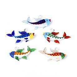 (52) Непрозрачная лаванда Большие подвески, лэмпворк, ручная работа , рыбы прелести, разноцветные, 41~42x65~71x16.5~17.5 мм, отверстие : 5~6x4.5 мм