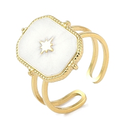 Настоящее золото 18K Ионное покрытие (ip) 304 прямоугольный эмалированный прямоугольник из нержавеющей стали со звездообразными манжетами на пальцах, открытые кольца для женщин, реальный 18 k позолоченный, регулируемый