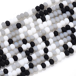 Black Faceted Glass Beads Strands, Frosted, Rondelle, Black, 2.5~3.2x1.8~2.6mm, Hole: 0.8mm, about 185~186pcs/Strand, 15.55~15.75 inch(39.5~40cm)