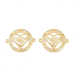 Ring День матери латунные микро-паве прозрачные кубические цирконии слово мама соединительные подвески, золотые, долговечный, стойки покрытие, без свинца и без кадмия, кольцо, 22x27.5x3.5 мм, отверстие : 1.6 мм