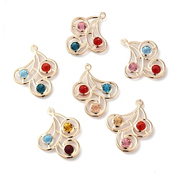 Mixed Color Iron with Glass Pendants, Hollow Flower Charm, Mixed Color, 33x27x5.5mm, Hole: 1.8mm