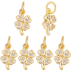 Настоящее золото 18K 12подвески из латуни с микропаве из кубического циркония, клевер амулеты, с целью перехода в кольце, без кадмия и без свинца, реальный 18 k позолоченный, 11x6.5x1.5 мм, отверстие : 3 мм
