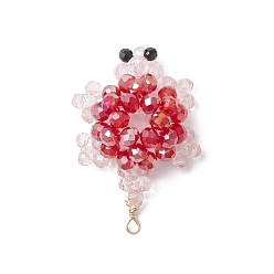 (123L) Белый крем непрозрачный блеск 3d подвески из гальванического стекла с бисером в виде черепахи, с настоящей медной проволокой 18 k с золотым покрытием, граненые, огнеупорный кирпич, 37.5x24x14.5 мм, отверстие : 1.8 мм