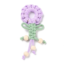 Blau violett Große Anhänger aus Polycotton-Stoff, mit Holzperlen, Blume des Lebens-Charms, blau violett, 137~142x52~55x11.5 mm, Bohrung: 5x5 mm