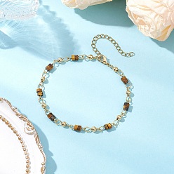 Тигровый глаз Латунные браслеты из натурального тигрового глаза для женщин, плоско-круглые, золотые, 7-1/2x1/8 дюйм (19x0.4 см)