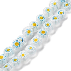 Светло-Голубой Handmade millefiori lampwork beads strands, плоско-круглые, Небесно-голубой, 6x3 мм, отверстие : 0.7 мм, около 66 шт / нитка, 14.65'' (37.2 см)