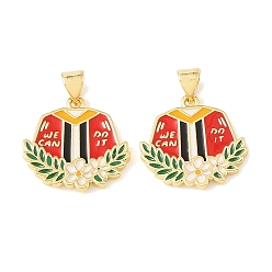 Clothes Graduation Season Brass Enamel Pendants, Long-Lasting Plated, Cadmium Free & Lead Free, Real 18K Gold Plated, Red, We Can Do It Graduation Gown Charm, 19x19.5x2mm, Hole: 4x3mm