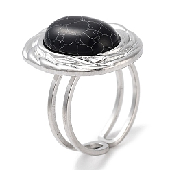 Синтетическая Бирюза 304 кольцо из нержавеющей стали, регулируемые синтетические бирюзовые кольца, овальные, 17.5x22 мм, внутренний диаметр: регулируемый