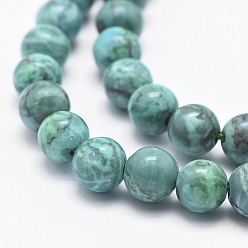 Dark Cyan Natural Marble Beads Strands, Round, Dyed & Heated, Dark Cyan, 10mm, Hole: 1mm, about 38pcs/strand, 15.7 inch(40cm)