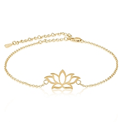Золотой 925 браслеты на ногу из стерлингового серебра, с кабельным цепи, лотос, реальный 18 k позолоченный, 8-1/4 дюйм (21 см)