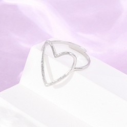 Stainless Steel Color 304 Stainless Steel Cuff Open Rings, Hollow Heart, Stainless Steel Color, Heart: 19x16mm, Inner Diameter: 19mm
