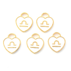 Весы Подвески из эмалевого сплава с покрытием из легкого золота, созвездий, белое сердце, Весы, 14x12x1.8 мм, отверстие : 4 мм
