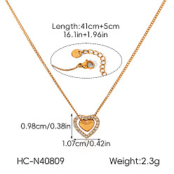 Golden Valentine's Day 304 Stainless Steel Pave Clear Cubic Zirconia Heart Pendant Necklaces for Women, Golden, 16.14 inch(41cm)