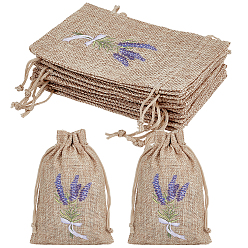 Светло-коричневый Мешочки для хранения из льна с лавандовым принтом, на завязках., прямоугольные, загар, 15x10x0.45 см