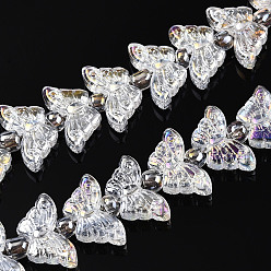 Прозрачный АВ Стеклянные бусины с гальваническим покрытием , бабочка, ясно AB, 7.5~8x14.5~15x4 мм, отверстие : 0.8 мм, около 66~69 шт / нитка, 23.23~24.41 дюйм (59~62 см), бусины : 3x4 мм, отверстие : 1 мм