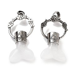 Хрусталь Натуральный кварцевый кристалл, горный хрусталь, большие подвески с хвостом кита, покрытие стойки антикварное посеребренное кольцо из сплава с подвесками в форме рыбы, без кадмия и без свинца, 56~57x29x12.5~13 мм, отверстие : 6.5x6 мм