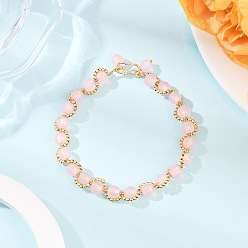 Pink Браслеты из круглых бусин из искусственного нефрита, окрашенные распылением, для женщин, С латунными круглыми бусами, розовые, 7-1/2~7-7/8 дюйм (19.2~19.9 см)