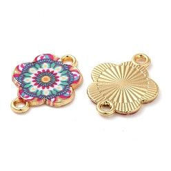 Camellia Printed Alloy Enamel Connector Charms, Flower Links, Light Gold, Camellia, 14x18x1.5mm, Hole: 1.5mm