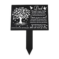 Tree of Life Acrylic Garden Stake, Ground Insert Decor, for Yard, Lawn, Garden Decoration, Rectangle with Memorial Words, Tree of Life, 275x190x4.5mm
