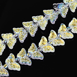 Светлый Золото-желтый Прозрачность гальванизированные стеклянные бусины нити, бабочка, с покрытием AB цвета, с половиным покрытием, светлый золотарник желтый, 8x15x4.8 мм, отверстие : 0.9 мм, около 70~71 шт / нитка, 24.80~25.20'' (64 см)