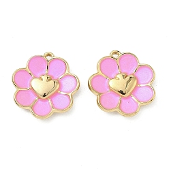 Бледно-Розовый 304 подвеска из нержавеющей стали, окрашенная распылением, цветок с сердечком, вакуумное покрытие pvd, реальный 18 k позолоченный, розовый жемчуг, 19.5x18.5x3 мм, отверстие : 1.2 мм